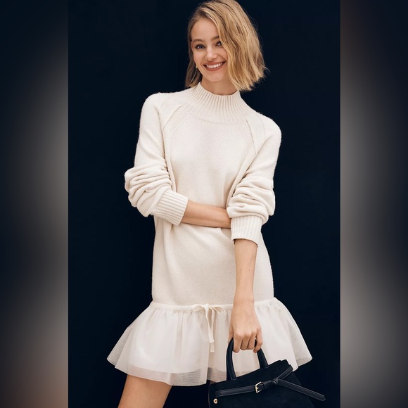 Anthropologie Dresses & Skirts - NWT Size XLP -Anthro Long-Sleeve Turtleneck Tulle Twofer Mini Dress (US$ 228)